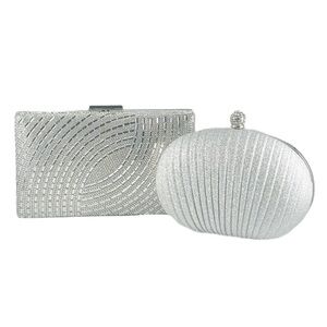 Set of 2 new silver beautiful clutch shoulder bag purse evening bags